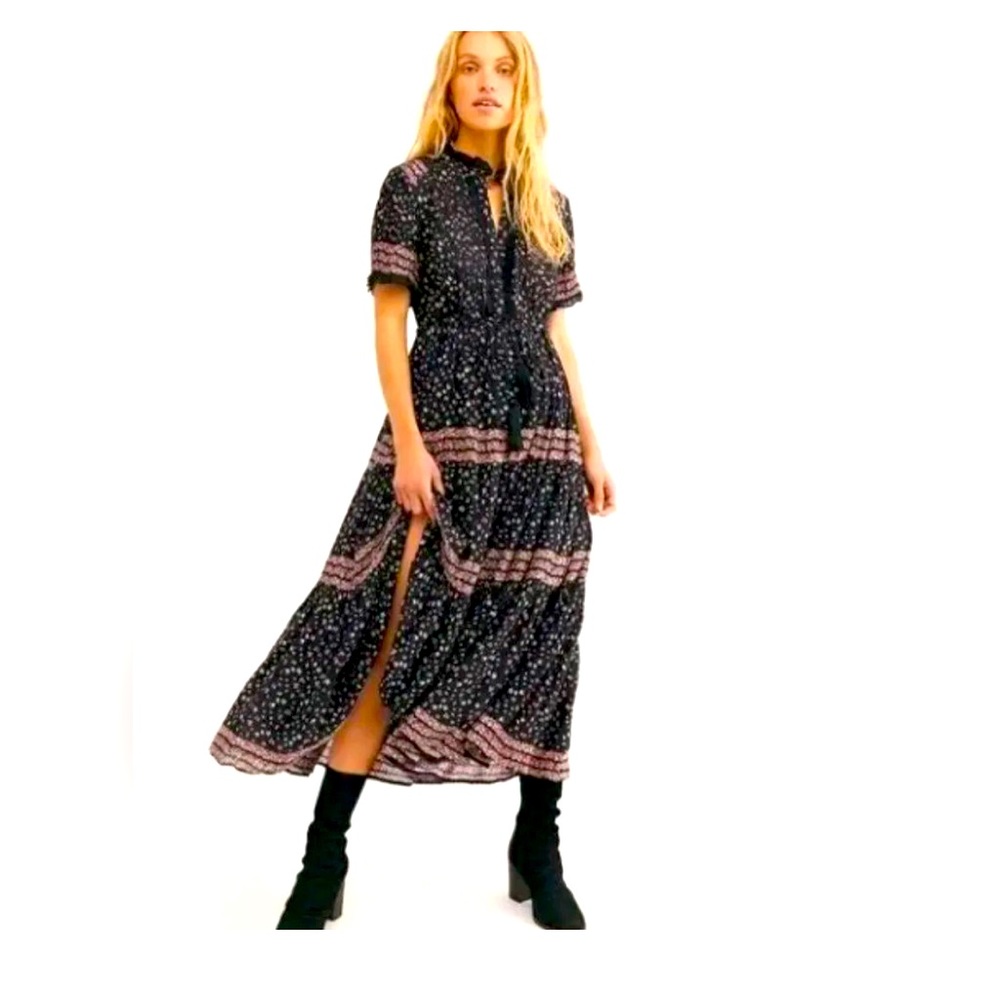 Free People Rare Feelings Black Floral Maxi Dress